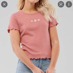 Hollister women's ribbed baby tee pink daisy top